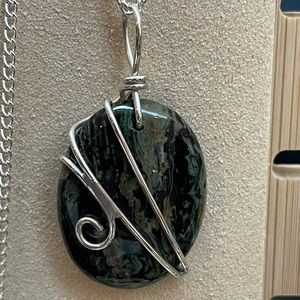 KAMBABA JASPER PENDANT WRAPPED IN STERLING SILVER WIRE